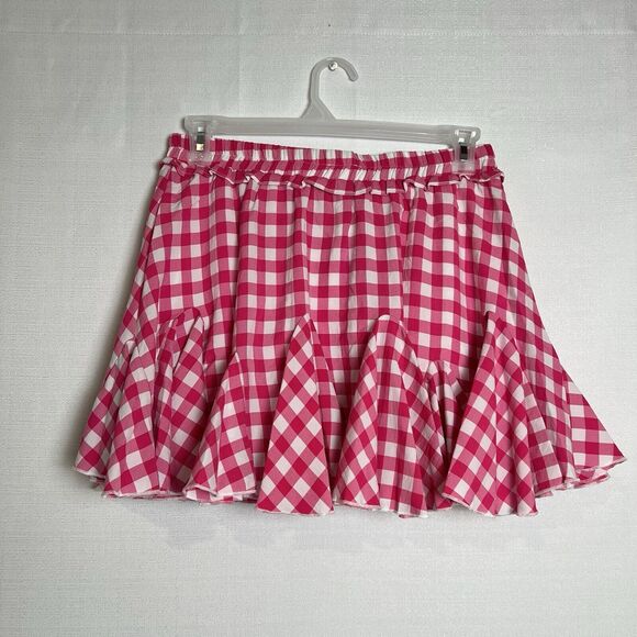 Pink and White Gingham Skort Size Large, Pleated ruffles, Elastic Waist NWT - Picture 3 of 8